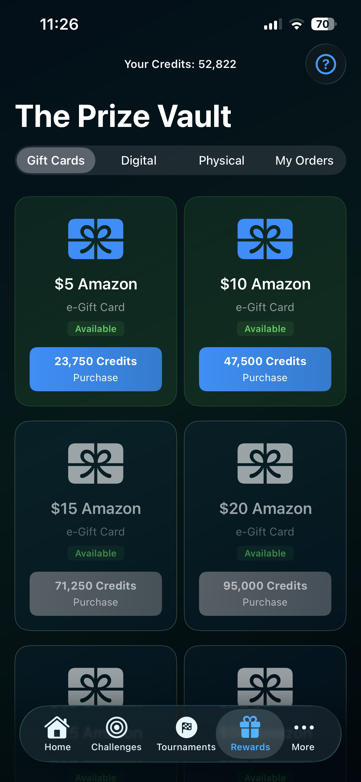 PrizeTrail Challenges Screen